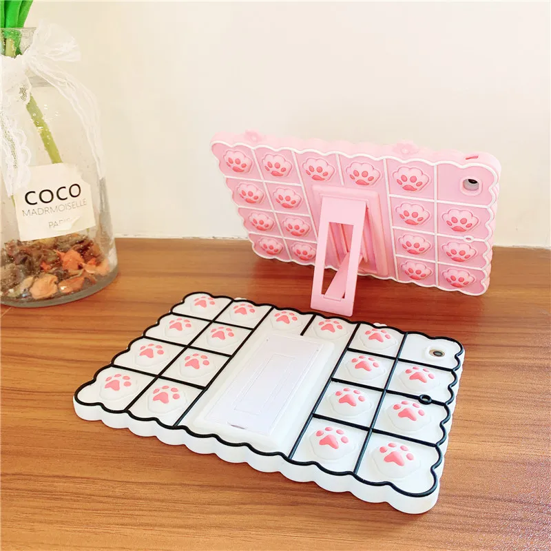 

Cute Cat Paw Popit Push Bubble Portable Silicone Holder Case For Apple iPad Pro Air Mini Autism Sensory Fidget Cover