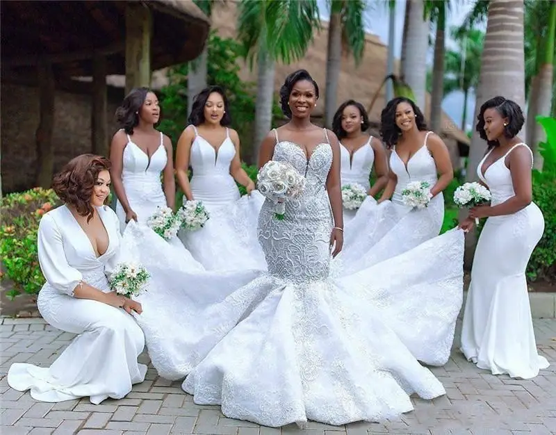 

Spaghetti Mermaid Dresses Sexy Deep African Wedding Guest Gown Long Prom Evenig Dresses Miad Of Honor Dresses