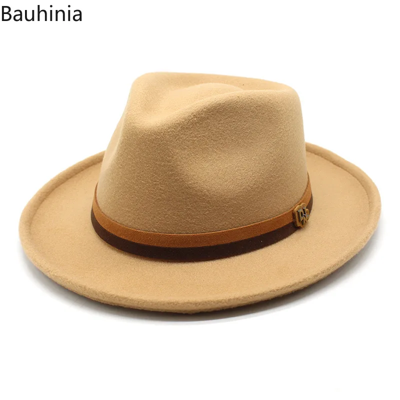 

Bauhinia New Winter Vintage Soft Fedoras Hat Curved Brim Men Felt Jazz Hat Panama Solid Trilby Church Cap