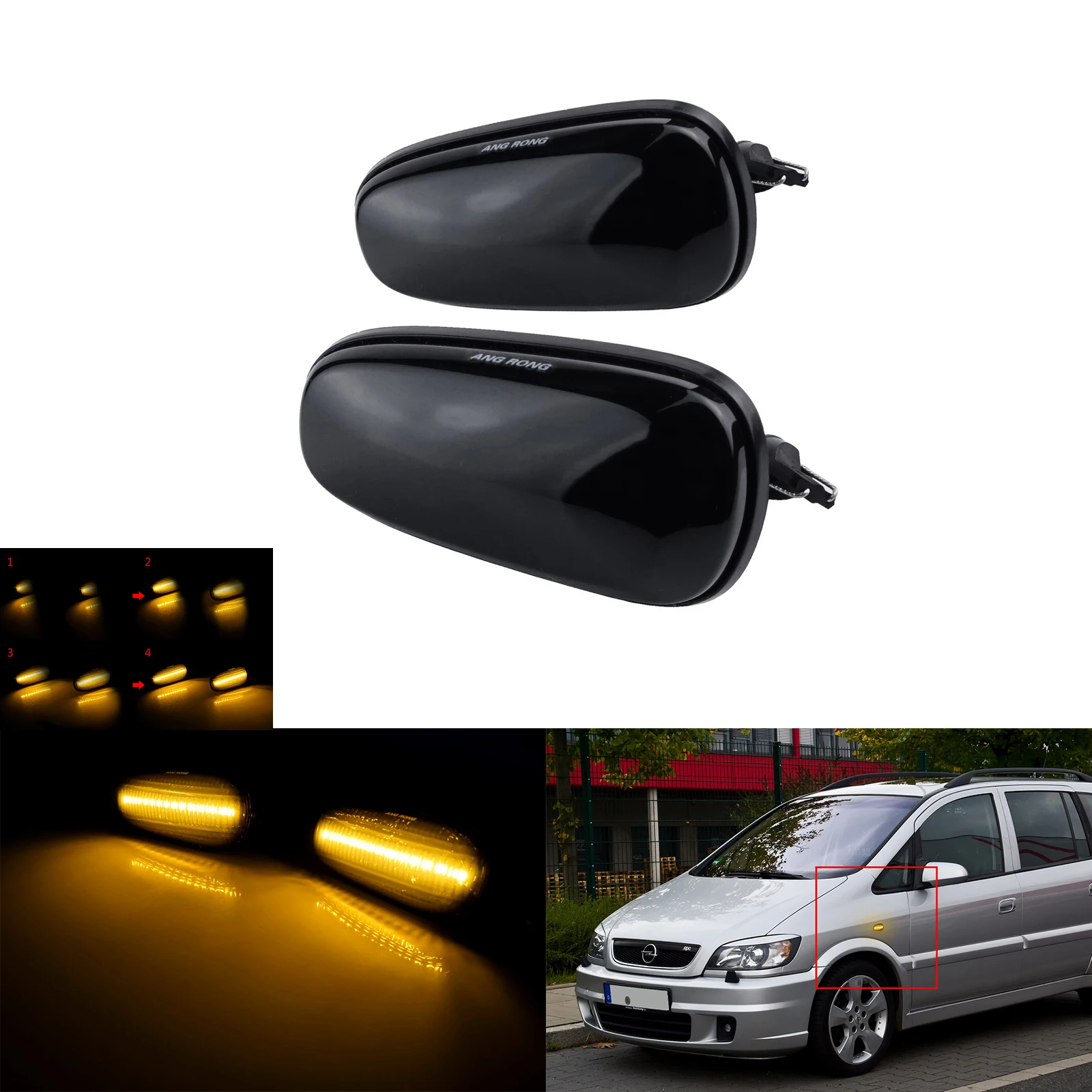 

ANGRONG 2x Dynamic Amber LED Side Marker Indicator Repeater Light Black Lens For Vauxhall Astra Zafira 98-05