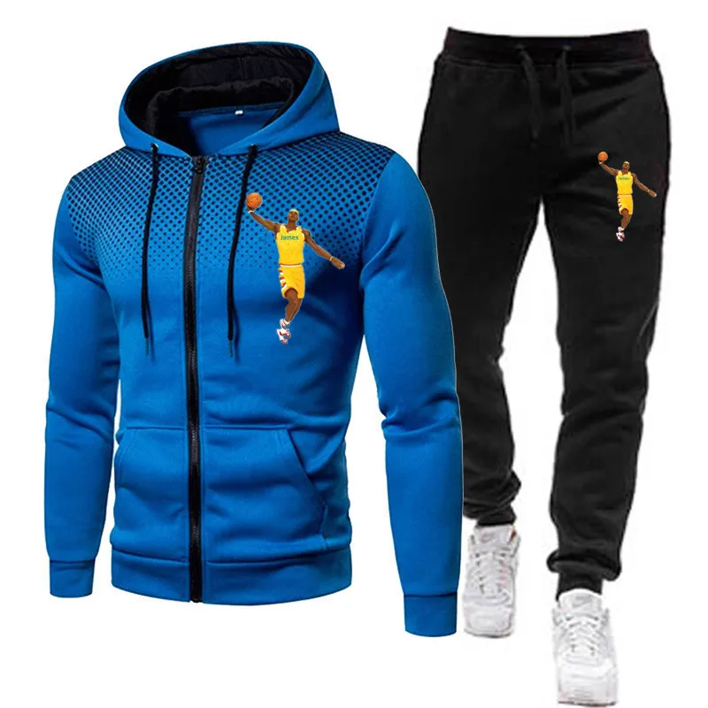 

2021 Spring Men Sets Gradient Zipper Hoodie+Pure cotton Pant Gym 2-piece set Brand Men Clothing Casual Tracksuit Mens Sportswear