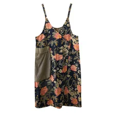 Robe en Denim pour femmes, ample, imprimé Floral, bretelles Spaghetti, Vintage  (4)