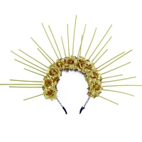 lolita gold black floral halo headpiece vintage flowers wedding bride hair band women headband headdress gothic hair accessories