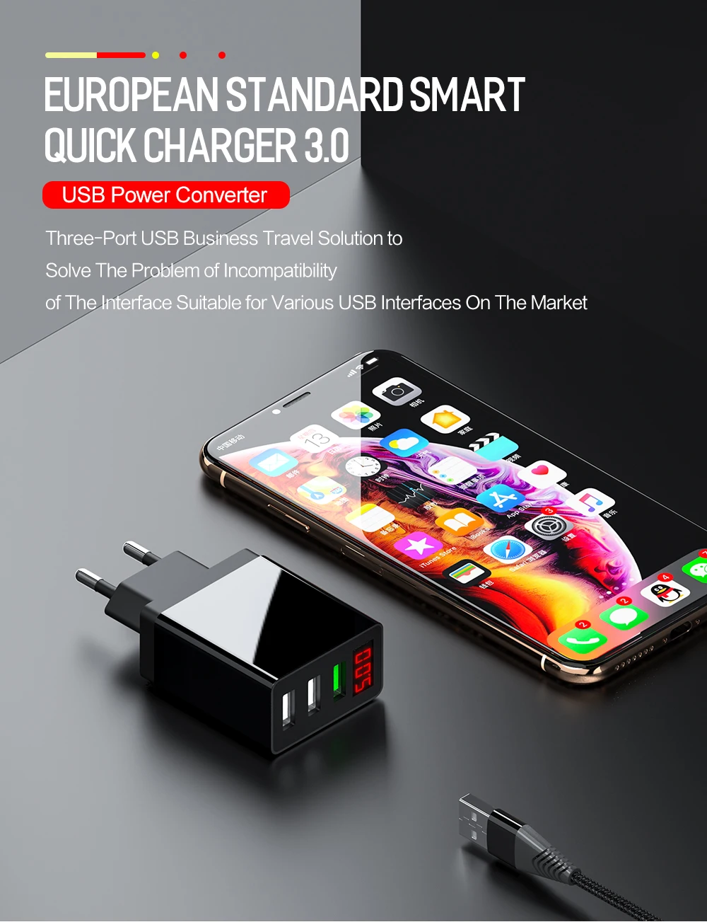 Зарядное устройство USB Quick Charge 3,0 со светодиодный дисплеем для iPhone X 8 7 быстрое настенное зарядное устройство для samsung S9 Xiaomi Mi 8 huawei
