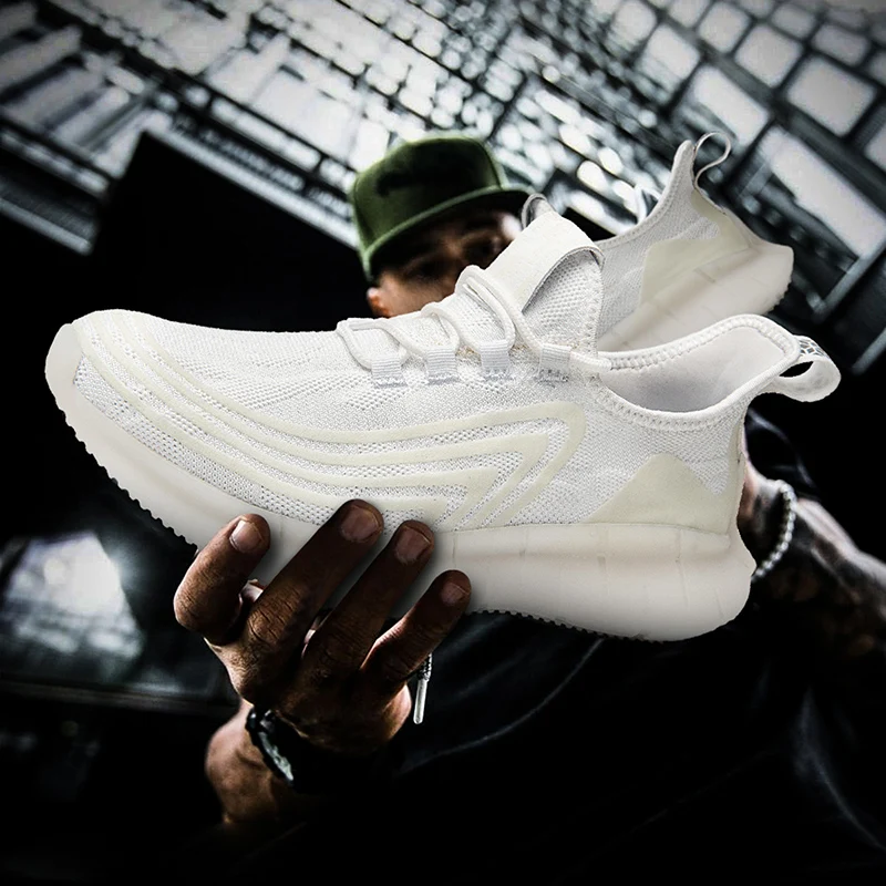 Флуоресцентная обувь для мужчин кроссовки бега из сетчатого материала мягкие