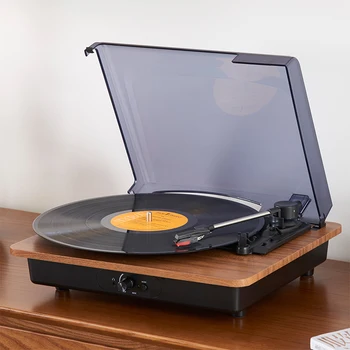 레트로 비닐 턴테이블 레코드 플레이어, LP 디스크, 33 RPM, 45/78 RPM 블루투스 목제 축음기, 내장 스피커 포함