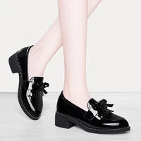 brand women loafers shoes spring new black thick soled ladies sneakers genuine leather casual trend girl shoes students