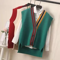 2021 new fashion vests for women sleeveless womens spring jacket single breasted knitted loose vest preppy style autumn jacket
