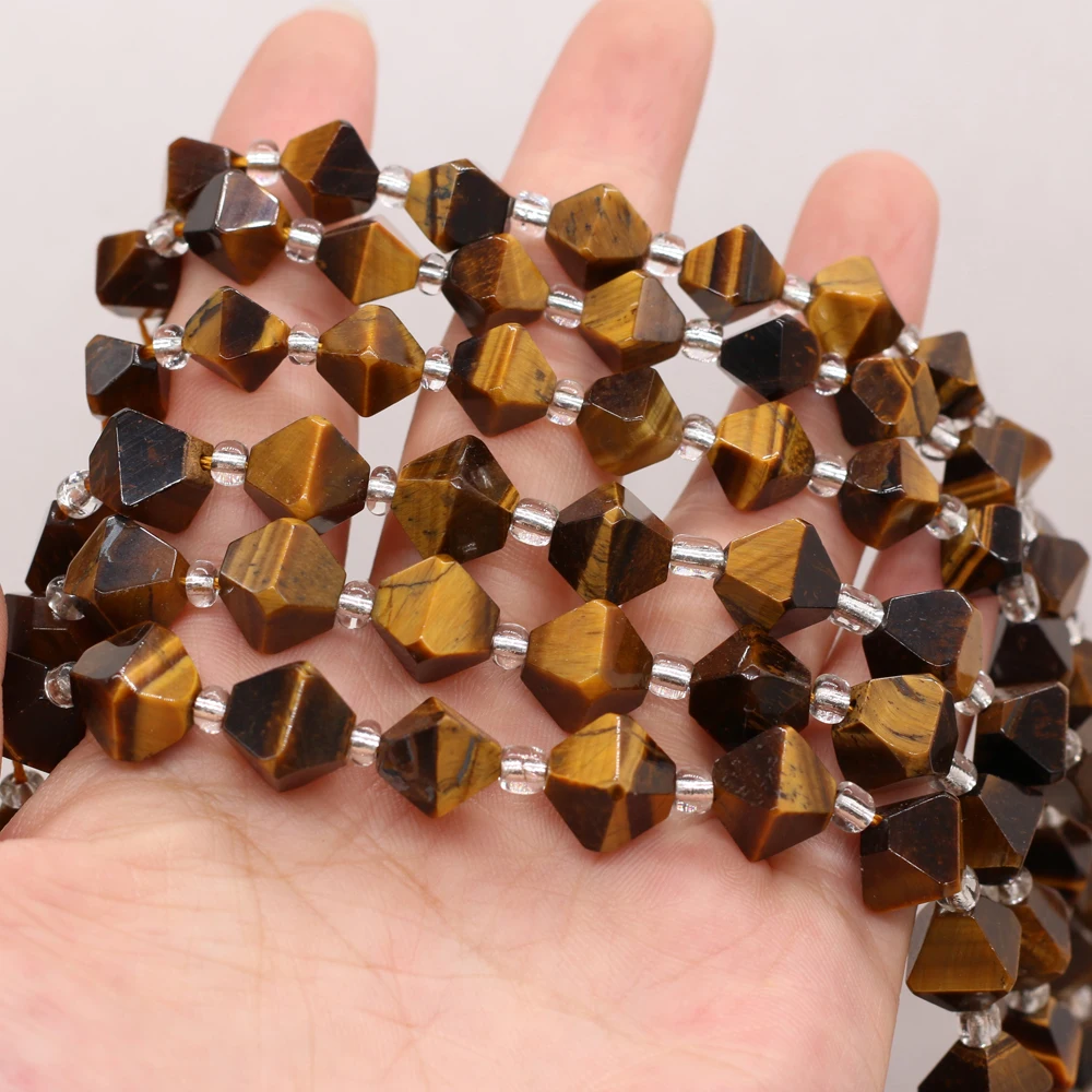

Semi-precious Stone Irregular Diamond Beads Natural Tiger Eye Stone For Jewelry Making Necklace Bracelet 10mm