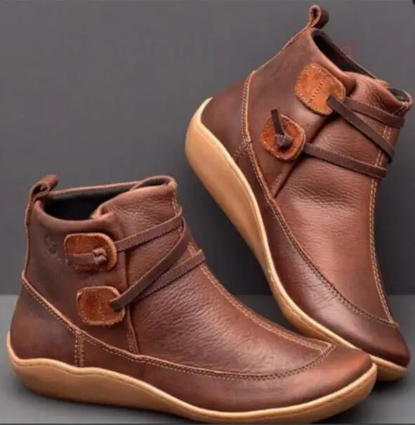 Ботинки женские из натуральной кожи полусапожки на плоской подошве шнуровке с