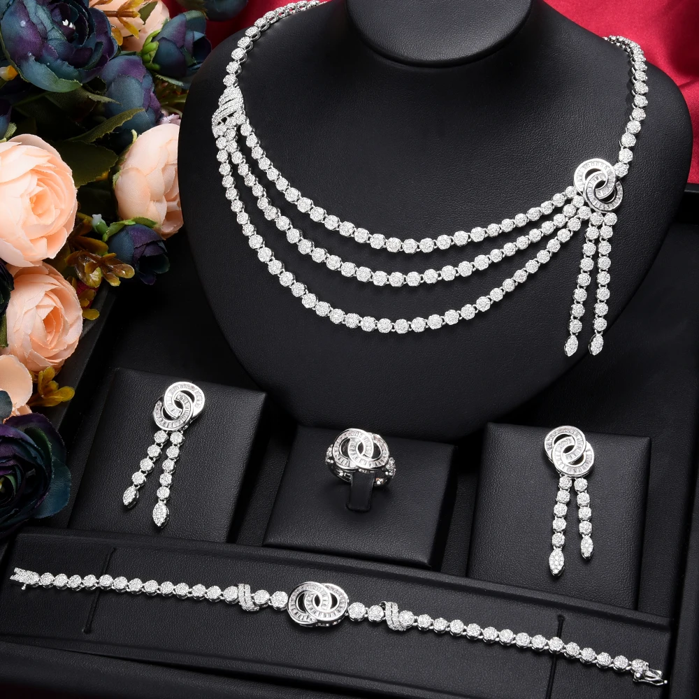 Missvikki высокое качество роскошные великолепные 3 слоя кисточки ожерелье серьги комплект ювелирных изделий для женщин Свадьба сверкающие жен...