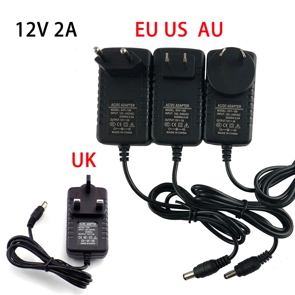 AC DC 12v 2A 2000ma источник питания EU UK US AU вилка для 5050 2835 led полоса света адаптер