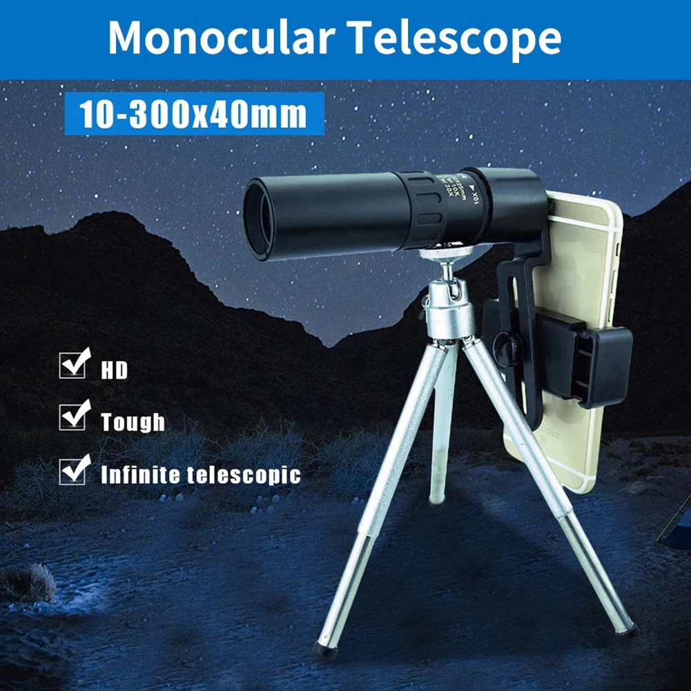 Телескоп для телефона Монокуляр с зумом выдвижной телескоп объектив 4k 10-300x40 мм