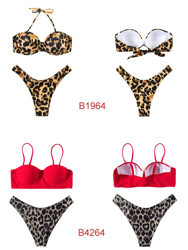

Leopard Bikini Push Up Swimsuit Bikini 2021 Brazilian Thong Bathing Suit Bandeau Beach Wear Swimwear