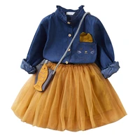 girls dress skirtdenim jacket top with bag 3 pcs set outfit girls clothes spring children clothing fashion dress up set