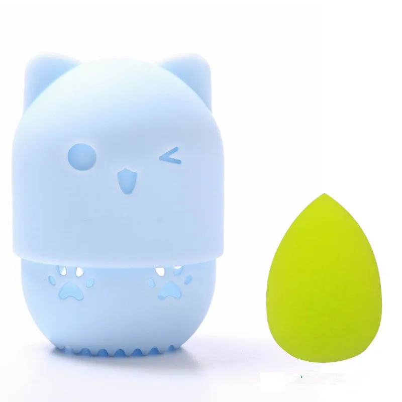 light blue-10pcs 10/20/30 шт мини губка яйцо с 10 Цвета Форма макияж губка силиконовый держатель для питьевой косметический слойка мини пуховка для пудры - Цвет: light blue-10pcs