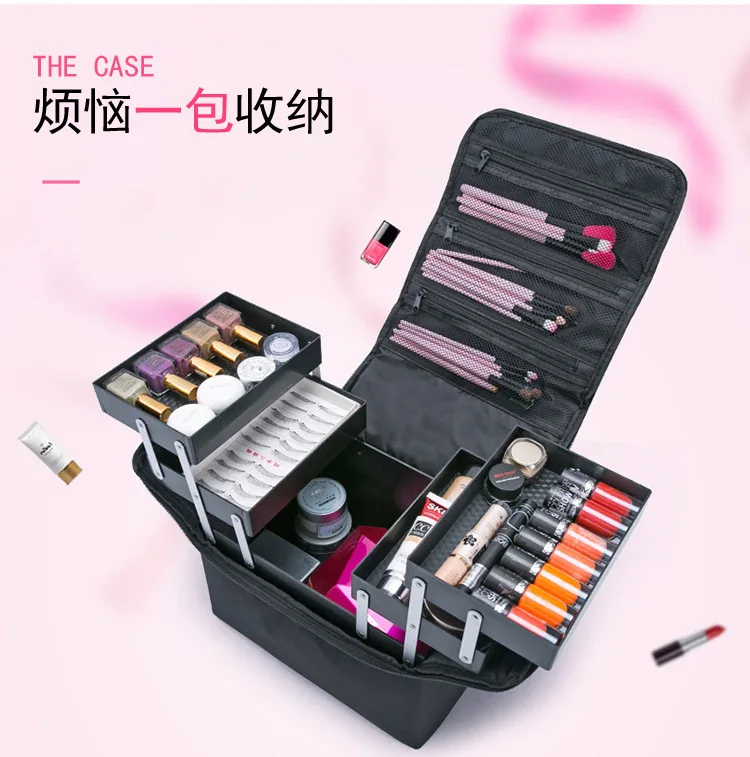 

Make up bag hand-held large capacity multi-layer manicure hairdressing embroidery tool kit cosmetics storage case toiletry bag