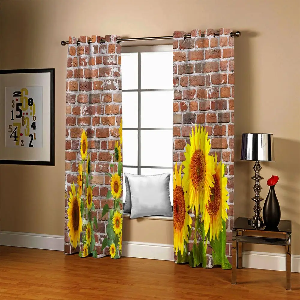 Современные шторы для украшения дома 3d занавески с подсолнухом на кирпичной