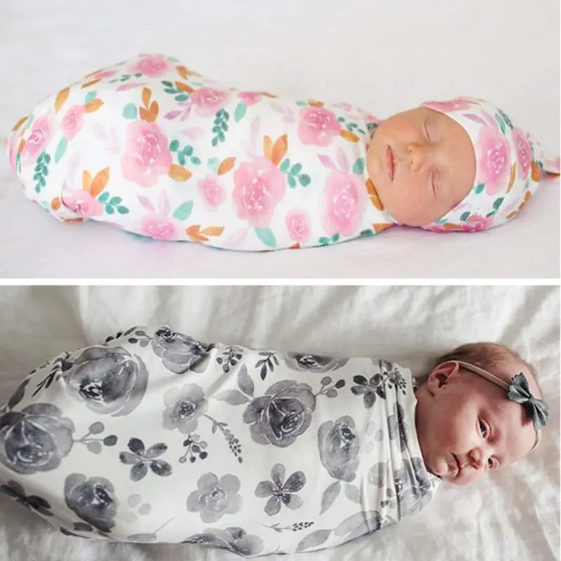 

2Pcs Newborn Baby Receiving Blanket + Hat Set Swaddle Wrap Cap Kit Infant Sleepsack Bedding Bath Towel Photography Props