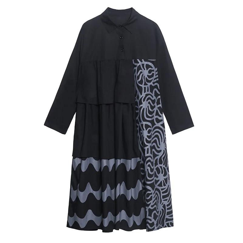 

Vefadisa Black Green Patchwork Asymmetrical Women Dress 2021 Spring Plus Size Long Dress A-Line Long Sleeve Women Dress QYF4821