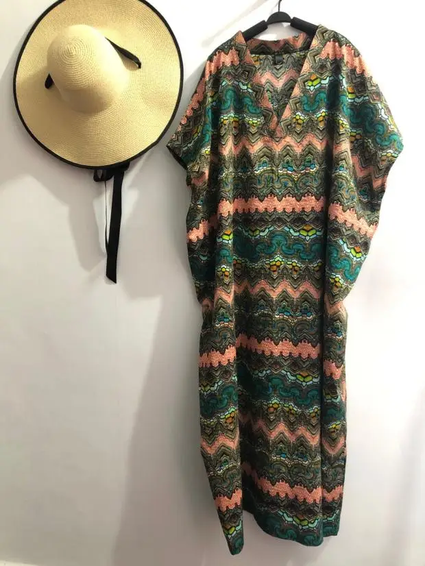 

SuperAen Summer and Spring New 2021 Long Dress Women Cotton and Linen V-neck Fashion Ladies Robe Casual Pritn Women Clothing