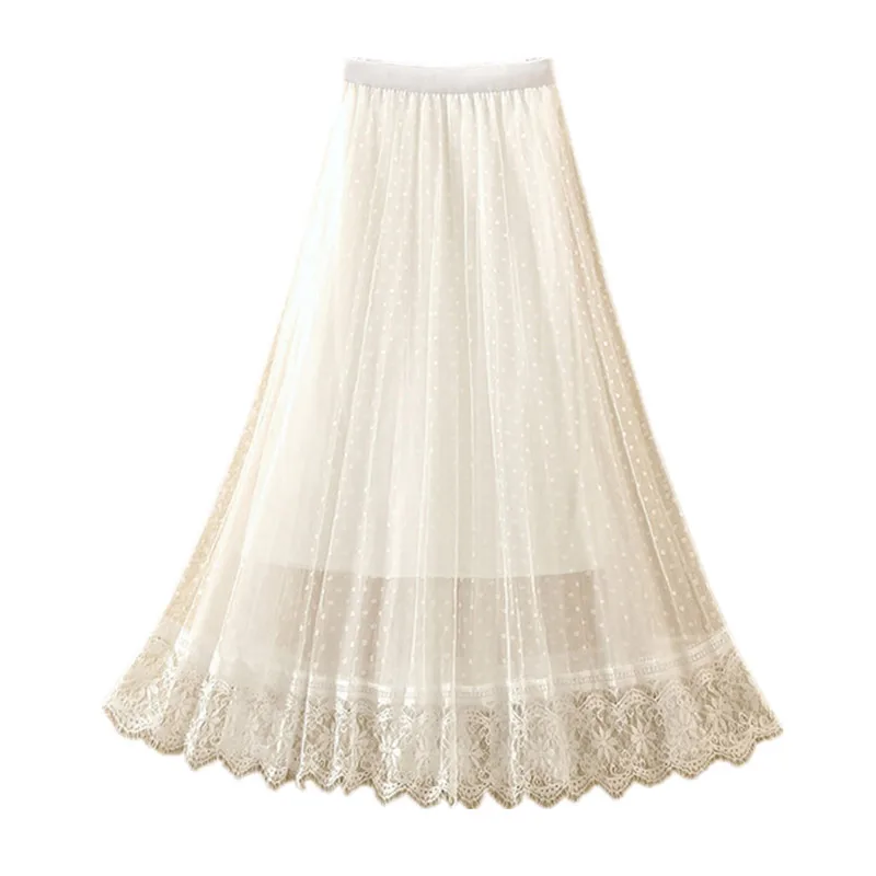 

Polka Dot pleated skirt medium length women's high waist in autumn and winter with fairy yarn skirt A-line long skirt