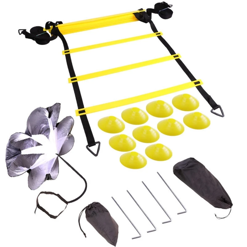 Adjustable Footwork Soccer Football Fitness Speed Rungs Agility Ladder Training Equipment with Resistance Parachute Disc