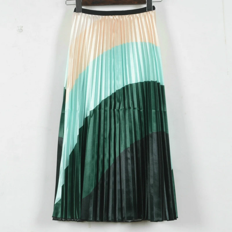 Весна 2019 новинка цветная яркая атласная юбка в полоску Цветовая контрастная
