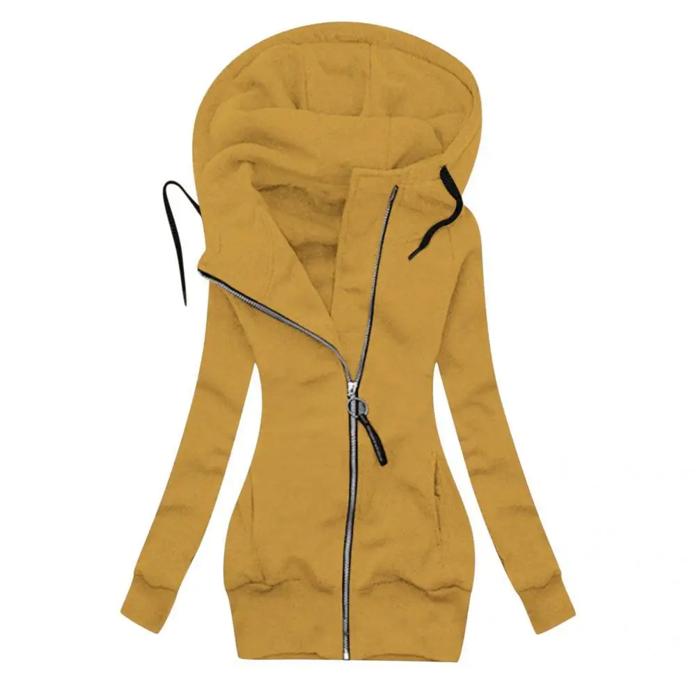 

Winter Coat Stylish Windproof Elastic Hem Pure Color Hooded Warm Sweatshirt Coat for Date Jacket Coat Women Coat