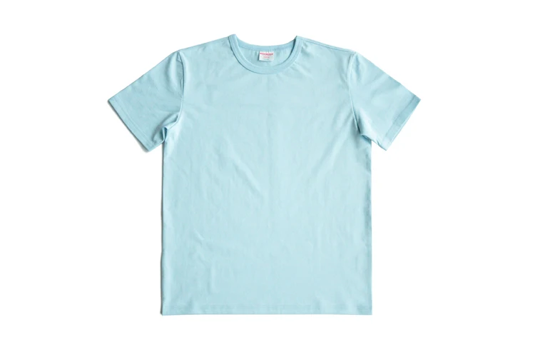 Light blue SauceZhan, трехигольчатая усиленная Мужская футболка, мужская летняя хлопковая Футболка с круглым вырезом, одноцветные футболки для мужчин, плотные, мягкие, не деформированные - Цвет: Light blue