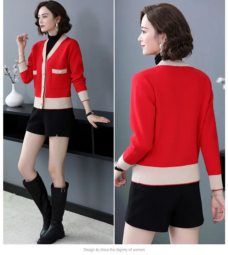

Knitted Cardigan Sweater Women 2021 New Autumn Winter Button Jacket Casual Loose Coats Pockets Slim Sweaters
