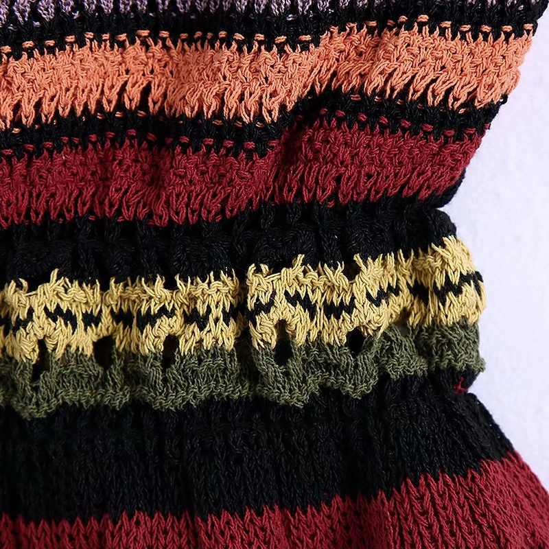 

TRAF Women Crocheted Ruffled Sling Contrast Color Sling Knitting Camis Tank High Street Camisole Retro Simple Fashion For Summer