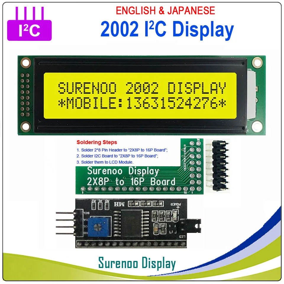 Spare Parts 2002 202 20*2 английский и японский серийный IIC igc TWI персонаж ЖК-модуль дисплей желтый зеленый синий с подсветкой для Arduino - Цвет: Spare Parts