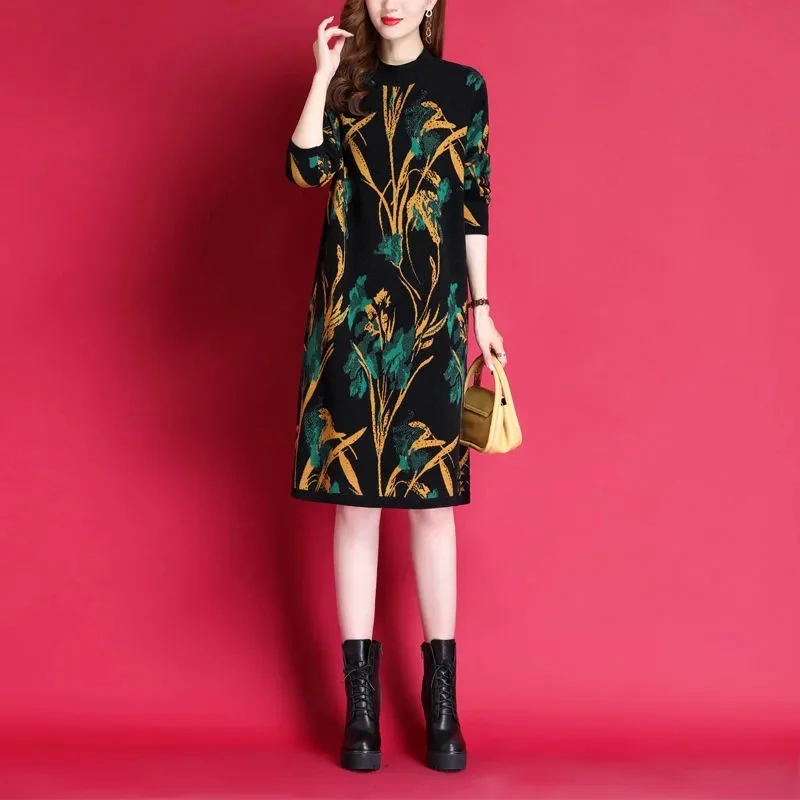 

Feminine Temperament Thickened Mid-length Sweater Skirt Women 2021Winter New Loose Thin Knitted Dress And With Western StyleA777