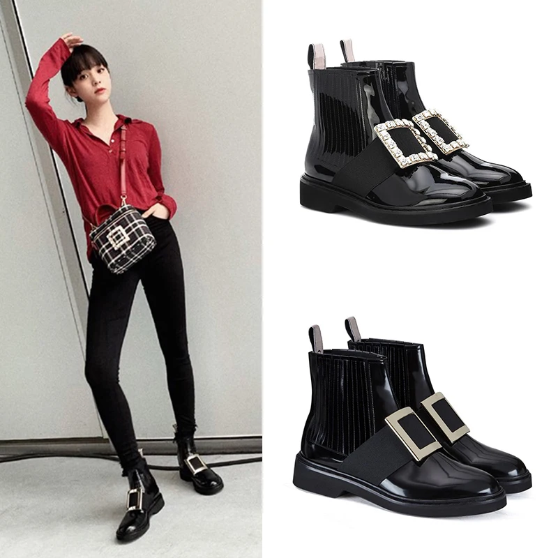 Новинка дышащие ботинки Martin Стразы с пряжкой кожаные рисунком крупного рогатого