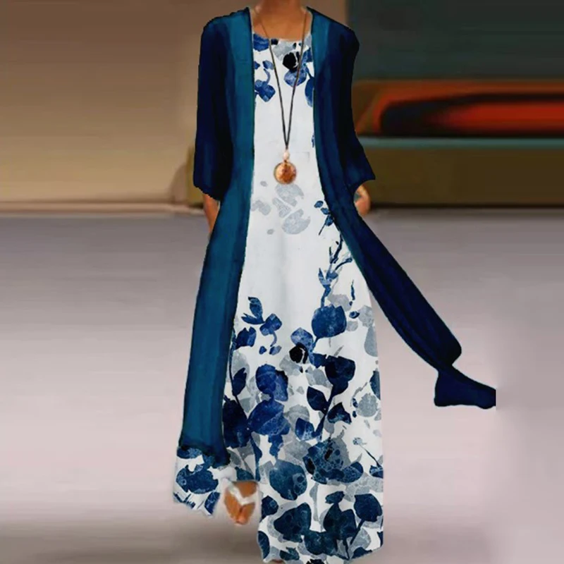 

5XL Spring Floral Print Chiffon Dress Party Robe Sexy O Neck Sleeveless Tank Long Dress Women Summer See Through Coat Maxi Dress