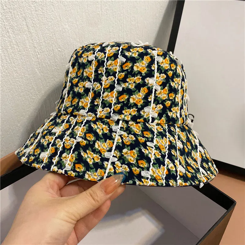 Korean Fashion Flowers Bucket Hat Cute Girl Bob Hip Hop Gorros Summer Panama Cap   Beach Sun Fishing Boonie Hat Designer Bonnets