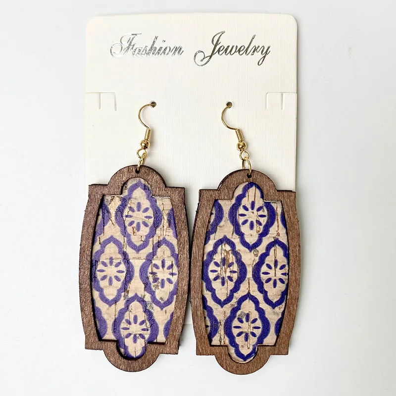 2021 Wholesale Wood Leopard Leather Earrings Geometric Color Ins Fashion Jewelry Gifts for Women Girl
