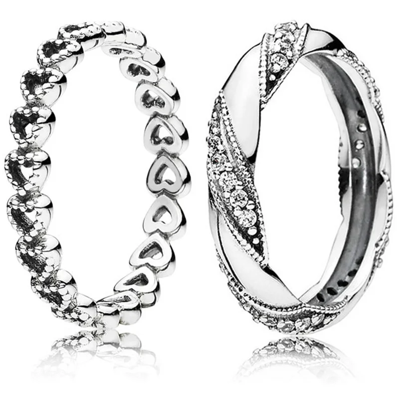 2 Стиль серебро Цвет кольца с вырезами в форме любящее сердце обмотки украшением