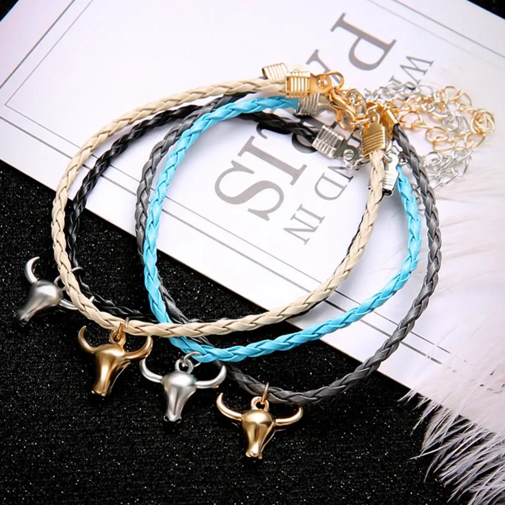 

4Pcs/Set Bohemian Men Women Cow Head Charm Braided Rope Bracelet Taurus Jewelry