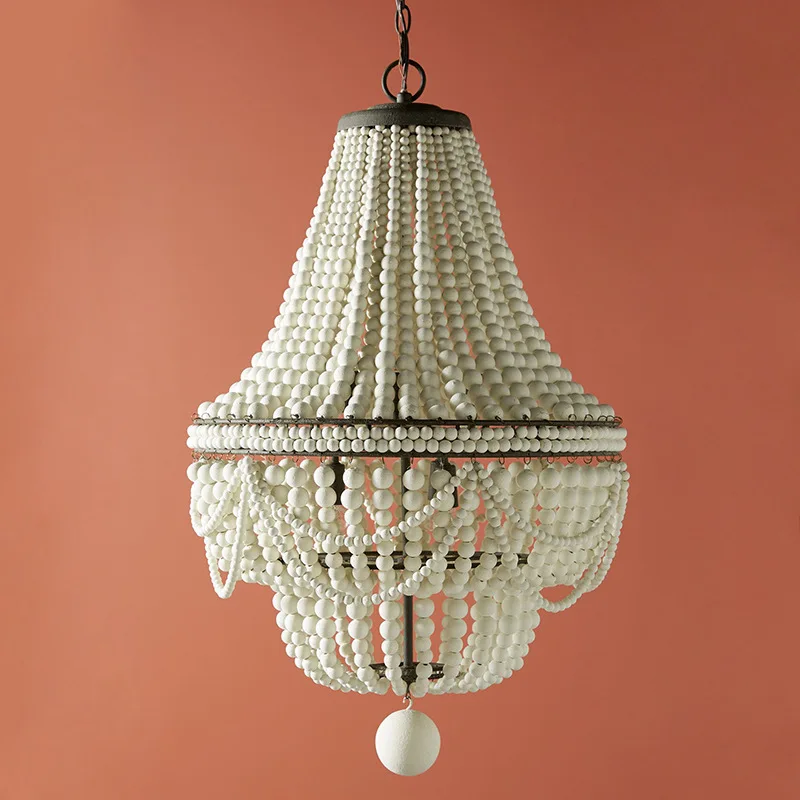 

French Retro Living Room Bedroom Chandelier Children's Room American Rural Nordic Creative Wooden Bead Restaurant Lamp