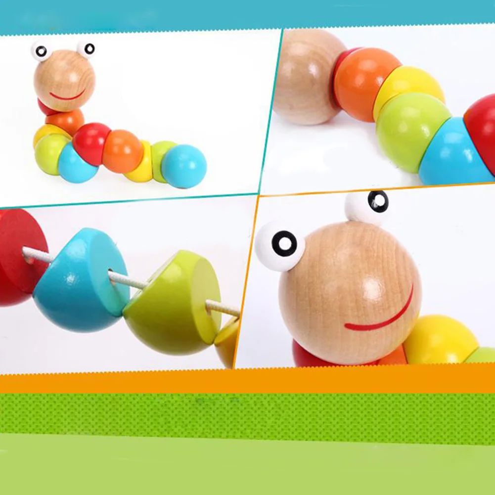 

Kids Cute Worm Puzzle Educational Wooden Toys Baby Flexible Training Fingers Toy Didactic Baby Learning Development