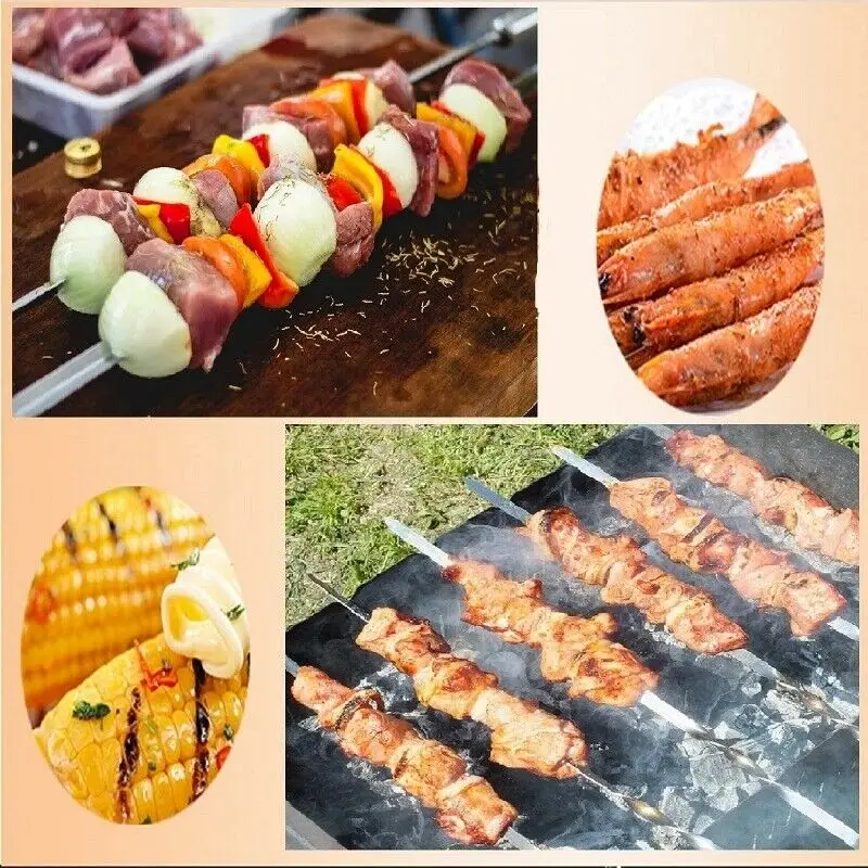 

20pcs 35cm Stainless Steel Kabob Skewer For Grilling Flat Metal Bbq Skewers With Storage Tube Reusable Sticks For Babecue Skewer