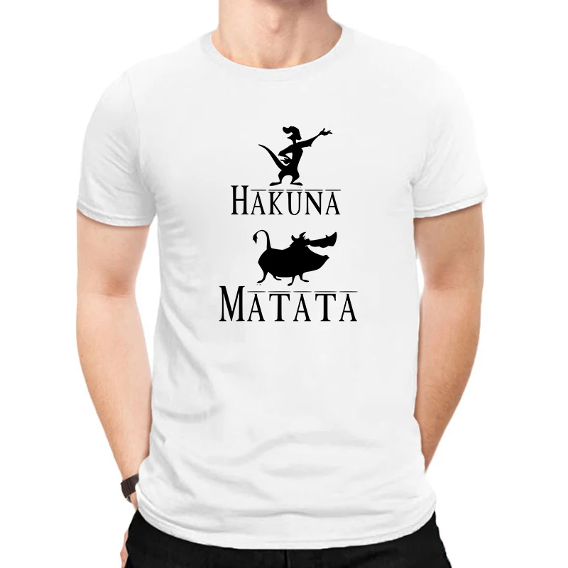LUSLOS HAKUNA MATATA/мужская футболка больших размеров, летние футболки с коротким рукавом с изображением Льва и короля, белые футболки с принтом из мультфильма