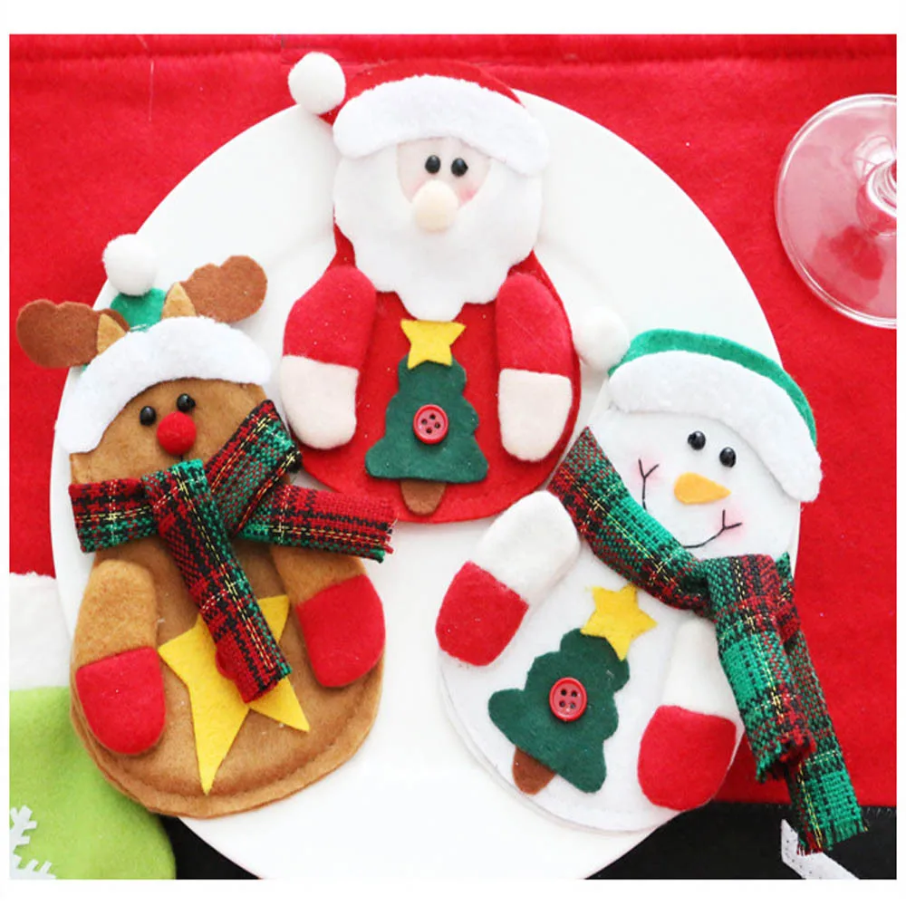 Рождественские кармашки для столовых приборов чехол Снеговик Санта Клаус