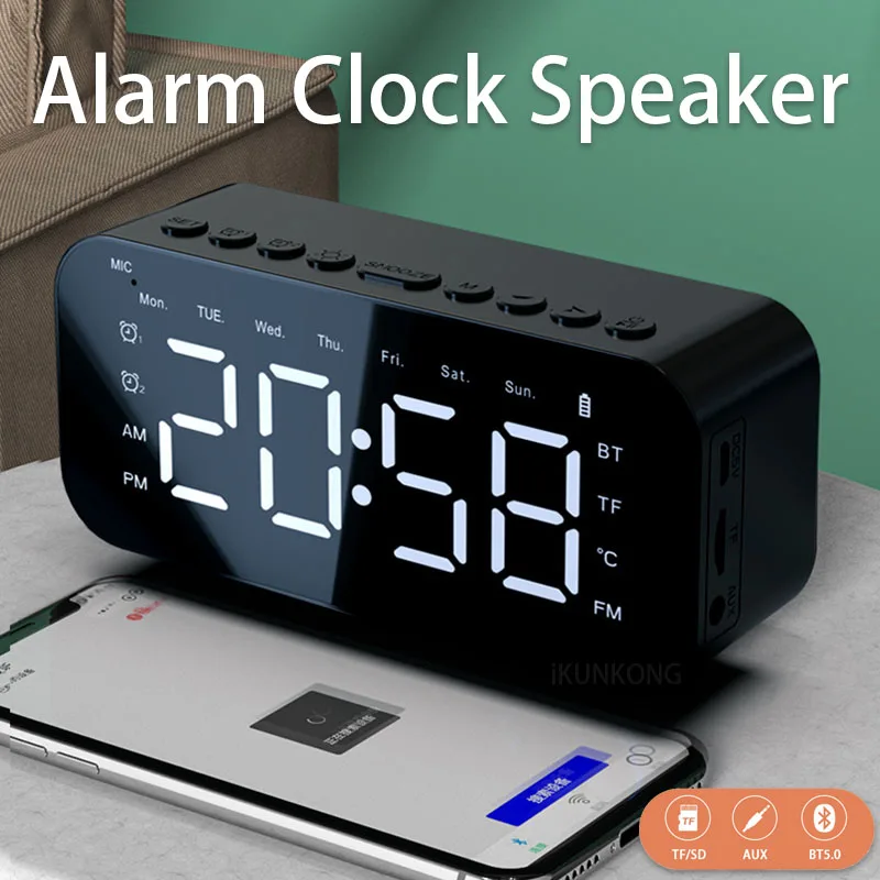 

Wireless Bluetooth Speaker Small Mini Alarm Clock Portable Cannon Snooze Voice Broadcast the Card Instert Vehicular Audio System