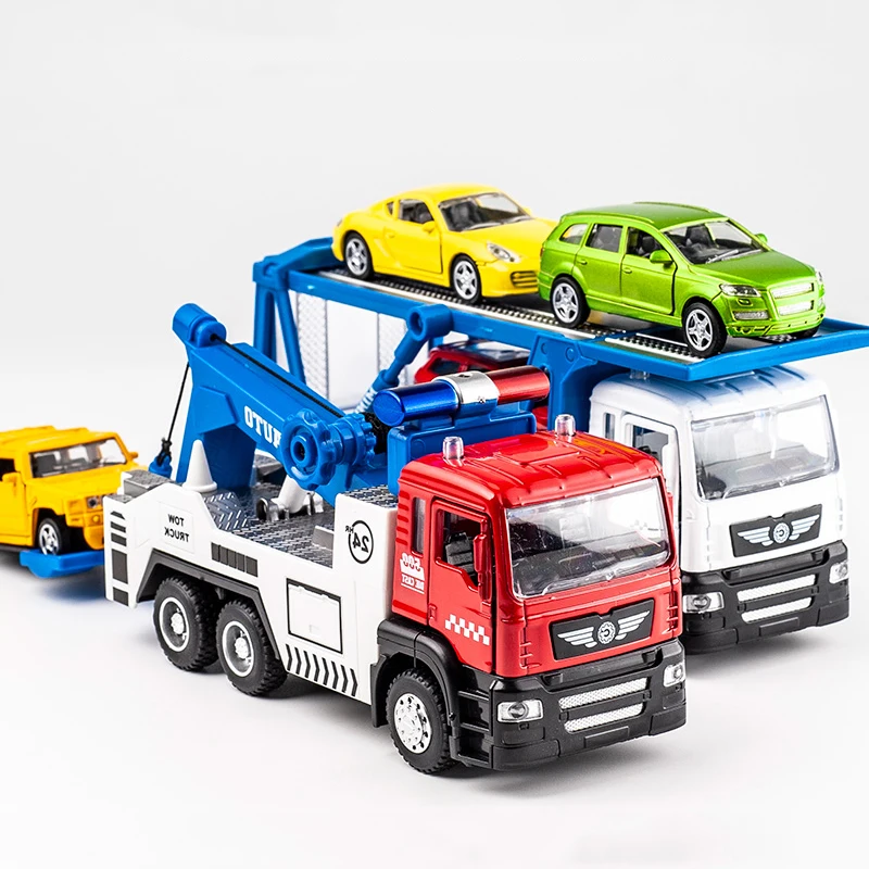 Комплект для транспортировки тягача из сплава (1 грузовик + 1 Малогабаритный автомобиль), литые фары, звуковые Городские инженерные автомобили, трейлер, автомобиль Комплект для транспортировки тягача из сплава (1 грузовик + 1 Малогабаритный автомобиль), литые фары, звуковые Городские инженерные автомобили, трейлер, автомобиль