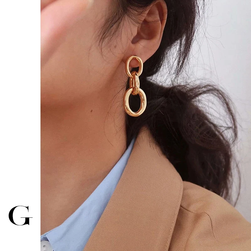 

GHIDBK 2021 Fashion Copper Jewelry Wholesale Geometrical Minimalist Tri-Circles Studs Earrings Women Chic Street Style Earring