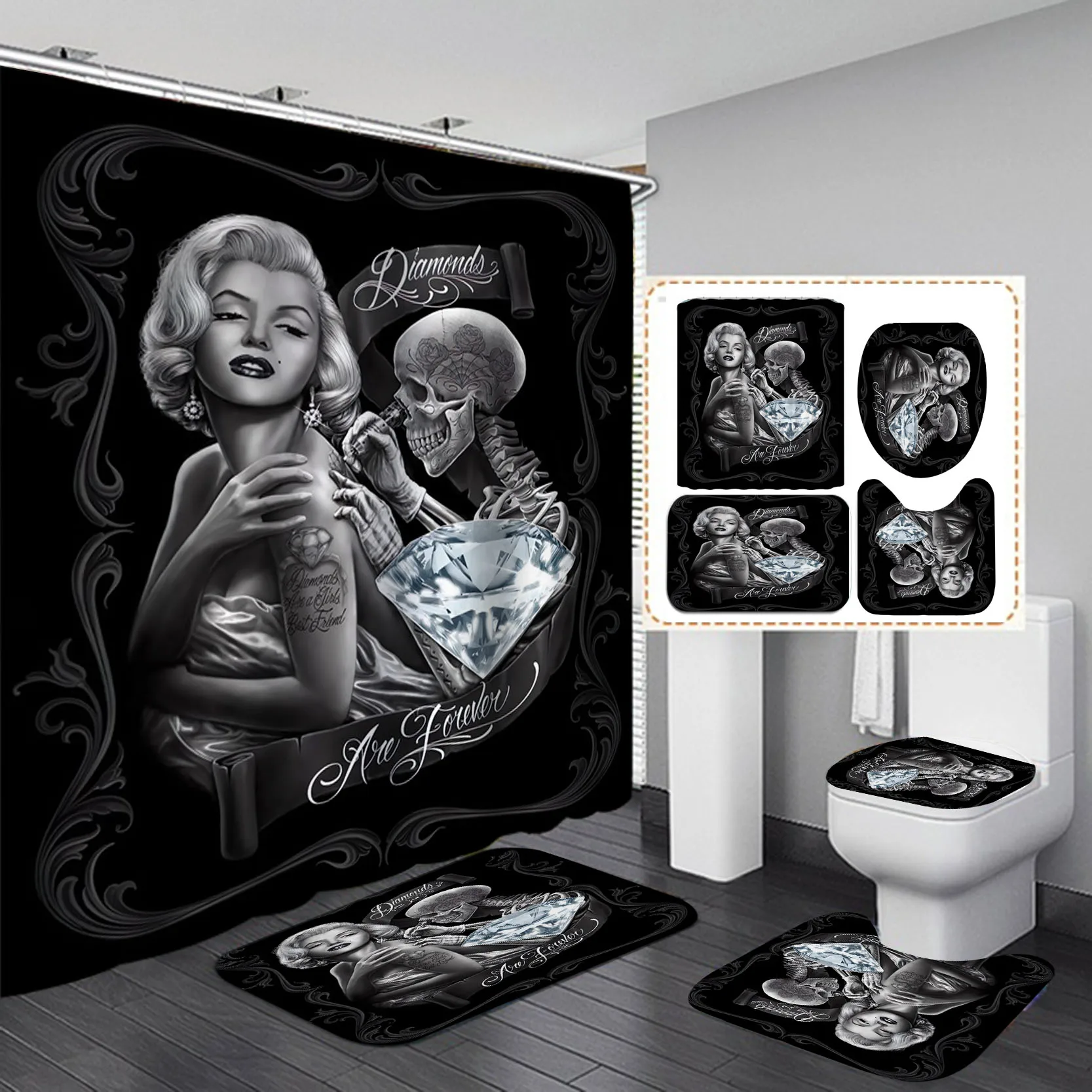 halloween skeleton printed shower curtains black punk bathroom curtain set bath insulation bathtub decoration toilet partition free global shipping