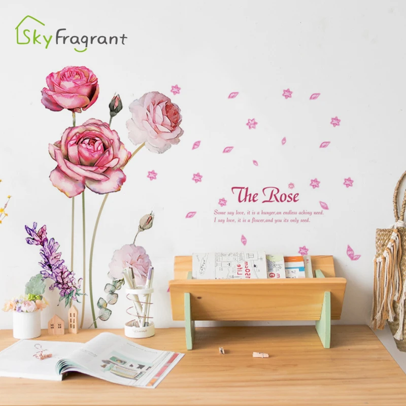 

Warm Romantic Rose flowers Bedroom Bedside decoration Wall sticker Self-adhesive Living room Home decor Sofa Background Stickers